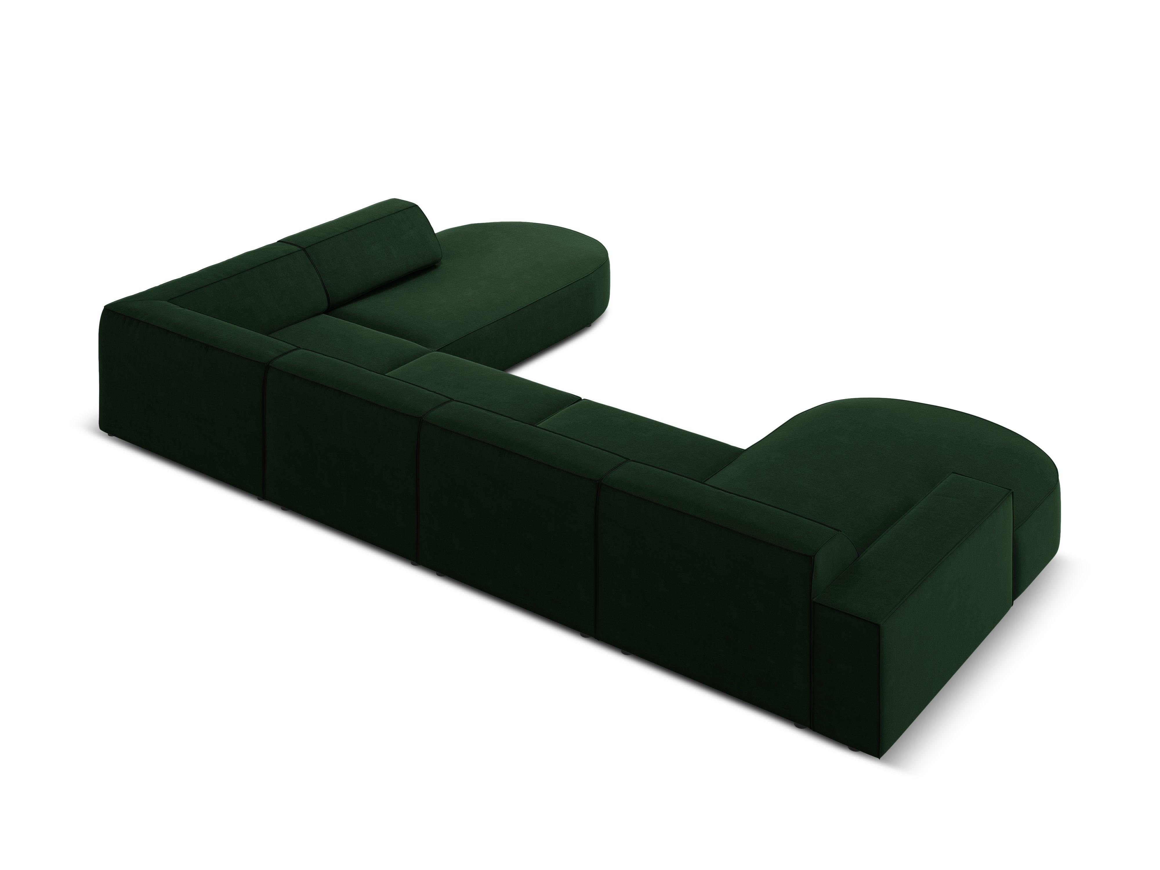 Sofa panoramiczna aksamitna prawostronna okrągła JODIE butelkowa zieleń Micadoni Eye on Design