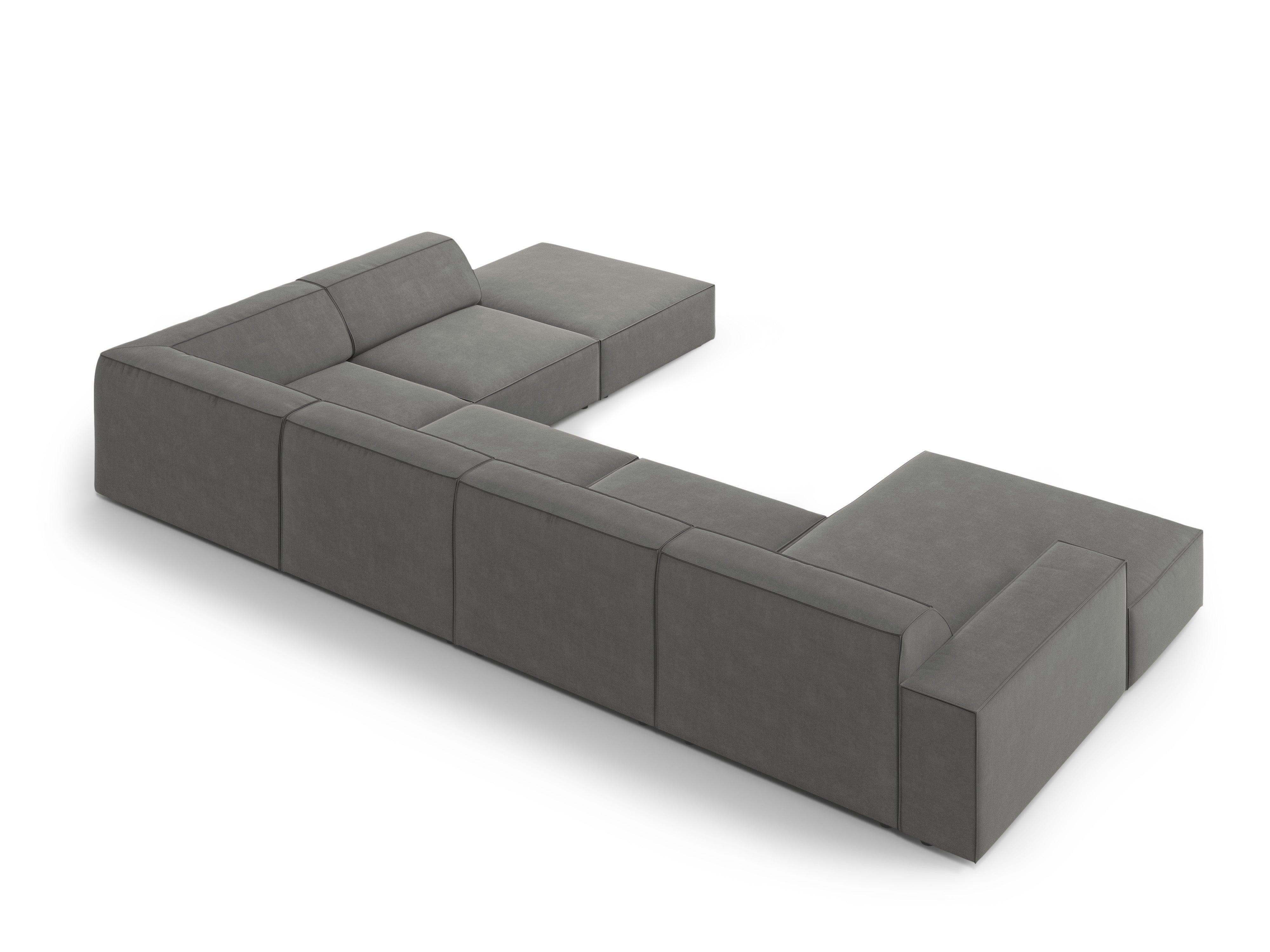 Sofa panoramiczna aksamitna prawostronna JODIE jasnoszary Micadoni Eye on Design