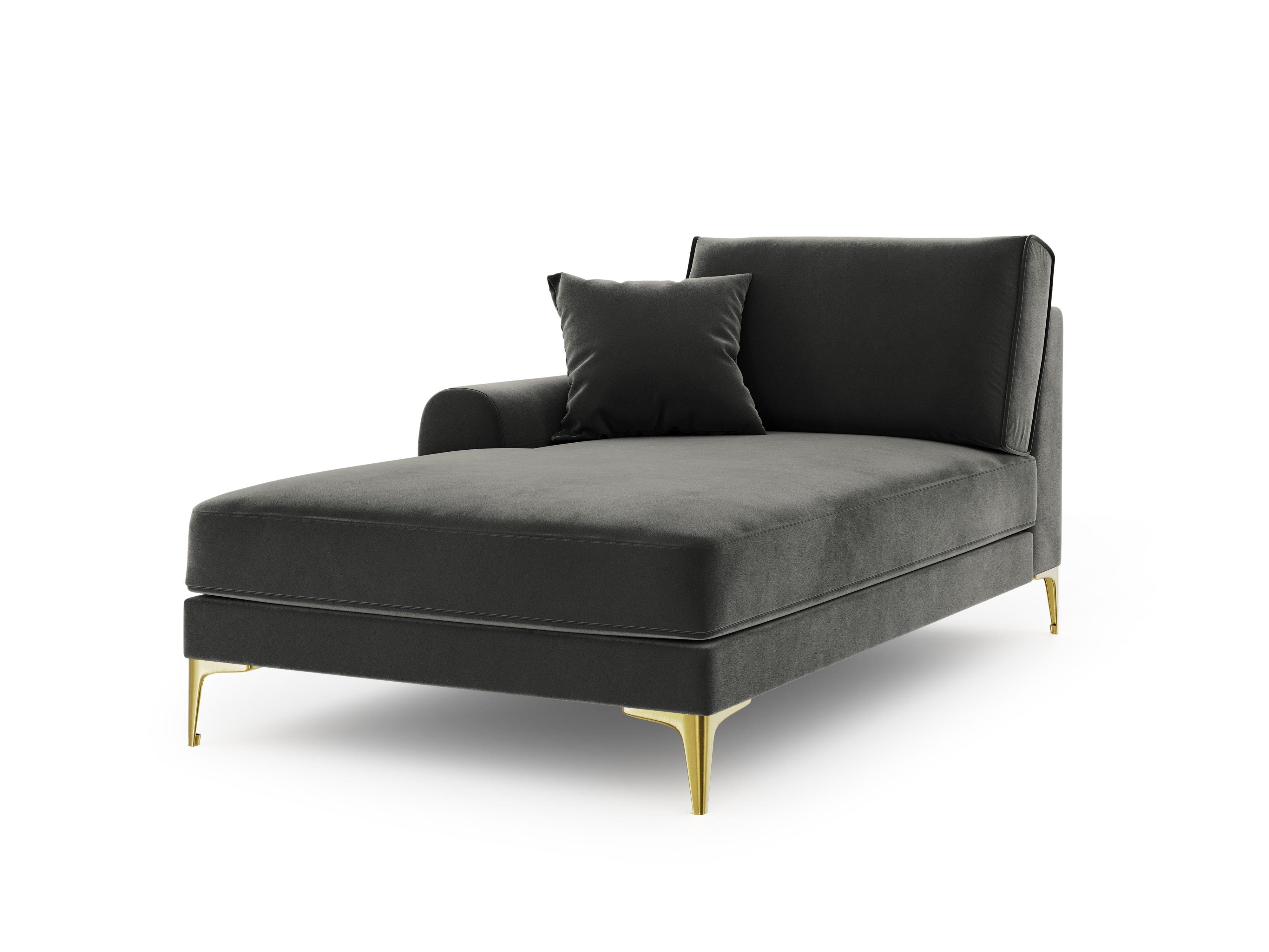 Szezlong aksamitny lewostronny MADARA ciemnoszary ze złotą podstawą Mazzini Sofas Eye on Design