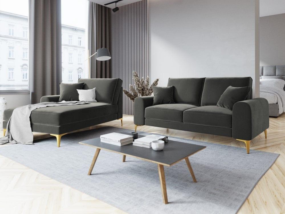 Szezlong aksamitny lewostronny MADARA ciemnoszary ze złotą podstawą Mazzini Sofas Eye on Design