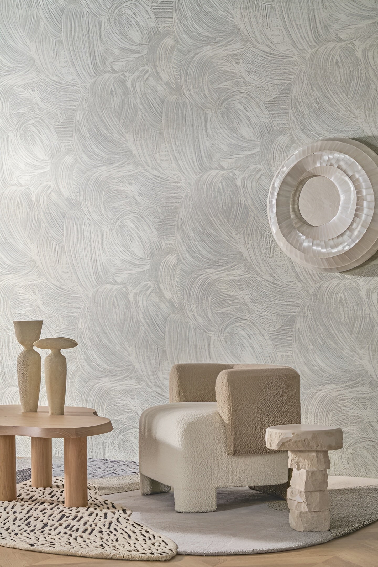 Structural wallpaper with abstract pattern NASTRO - PERLE BLEUE blue with pearl finish