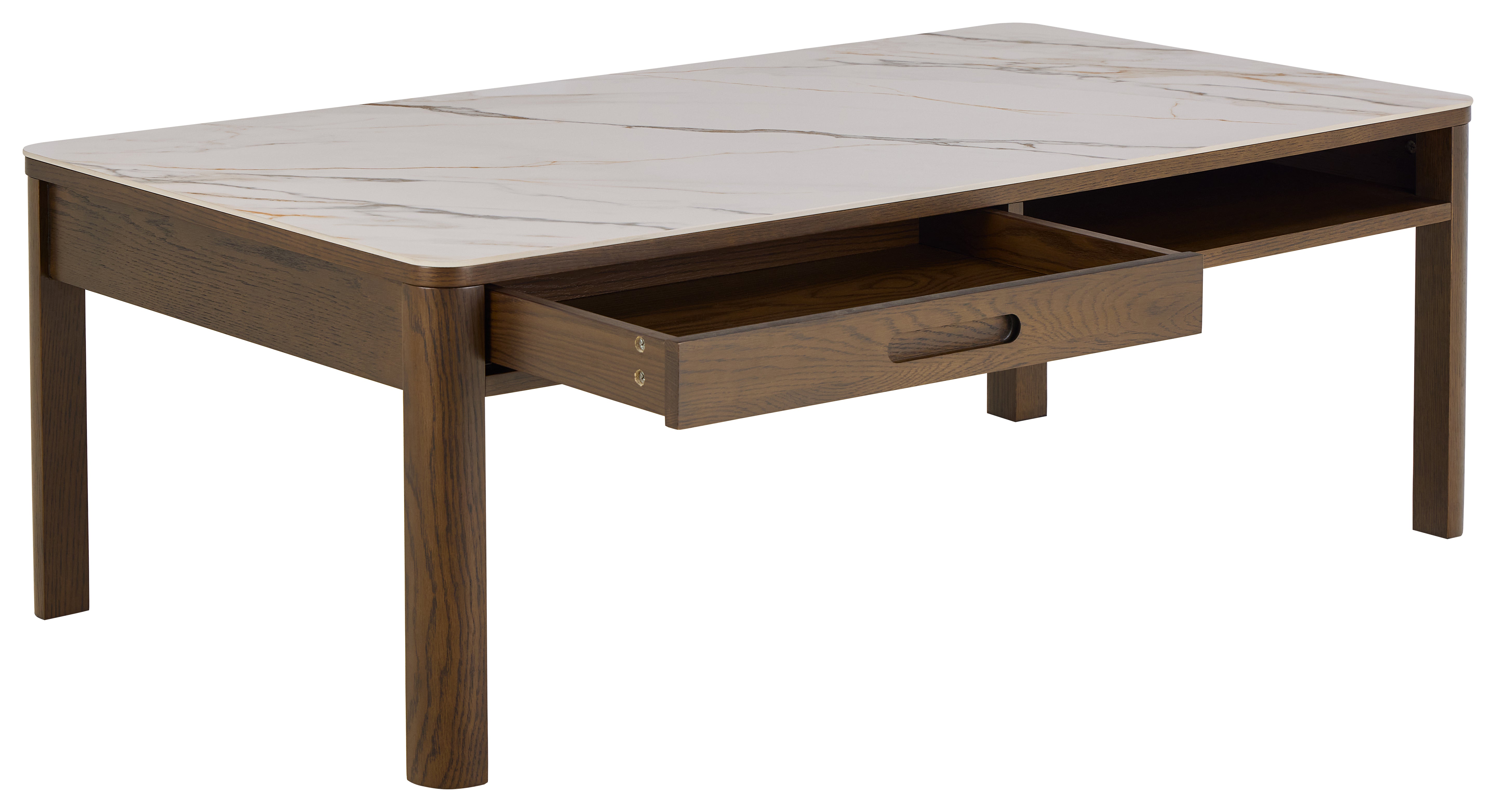 Stolik kawowy z szufladą SOUTHAMPTON fornir dębowy z ceramicznym blatem