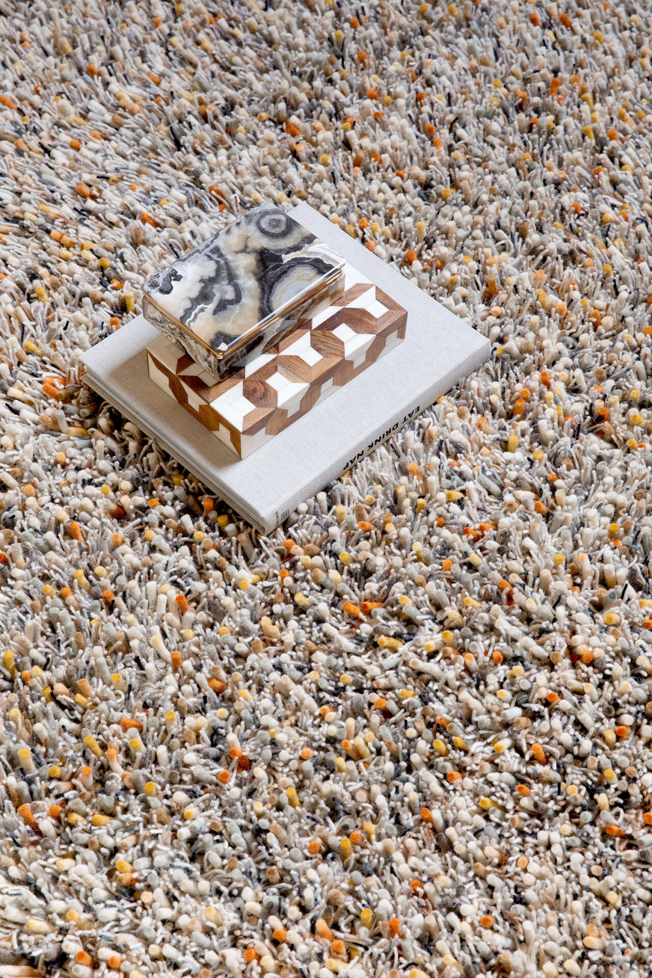 SPRING beige long pile rug with orange