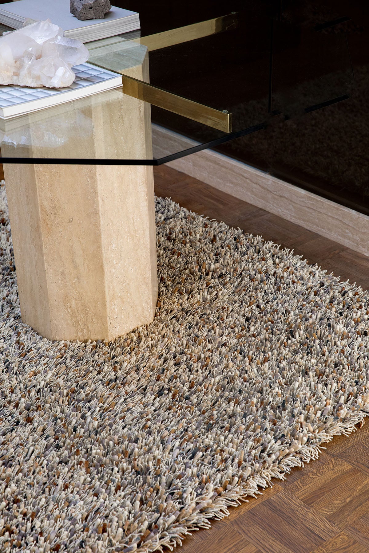 Koberec s dlouhým vlasem SPRING béžovo-šedý