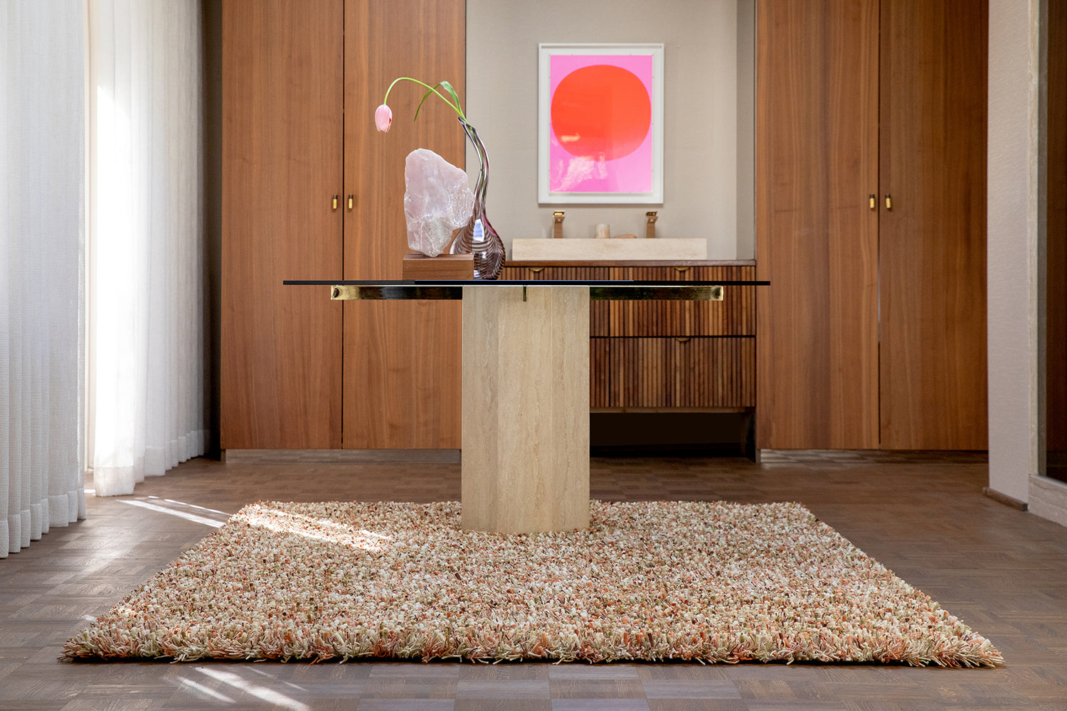 Koberec s dlouhým vlasem SPRING béžovo-oranžový