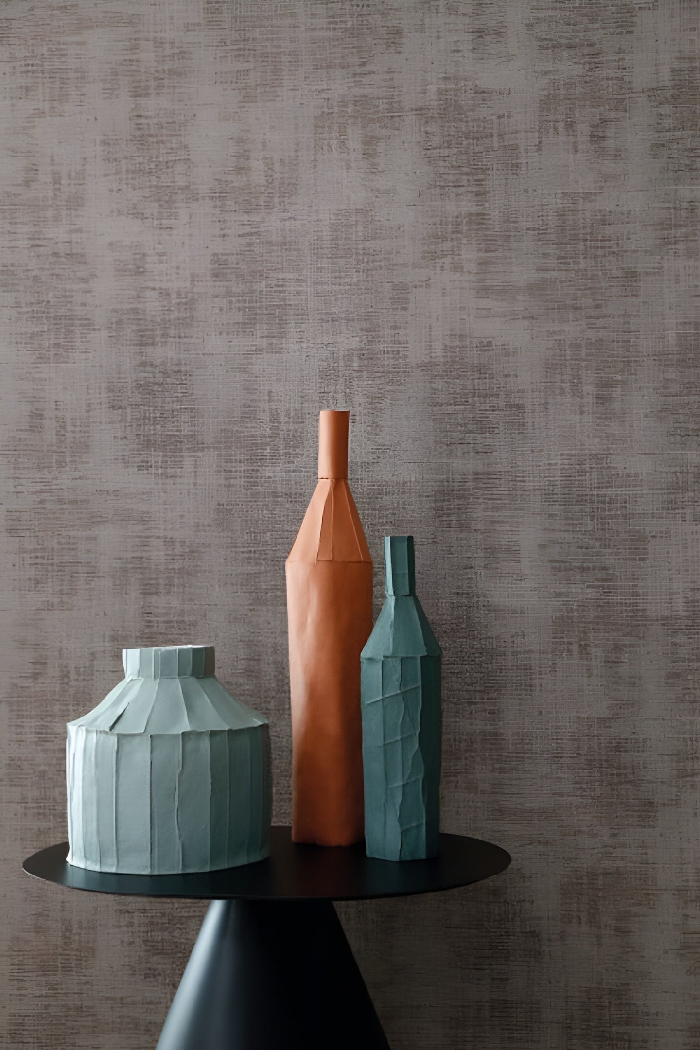 Structural wallpaper imitating worn canvas JOHARA - ROUILLE brown with gray