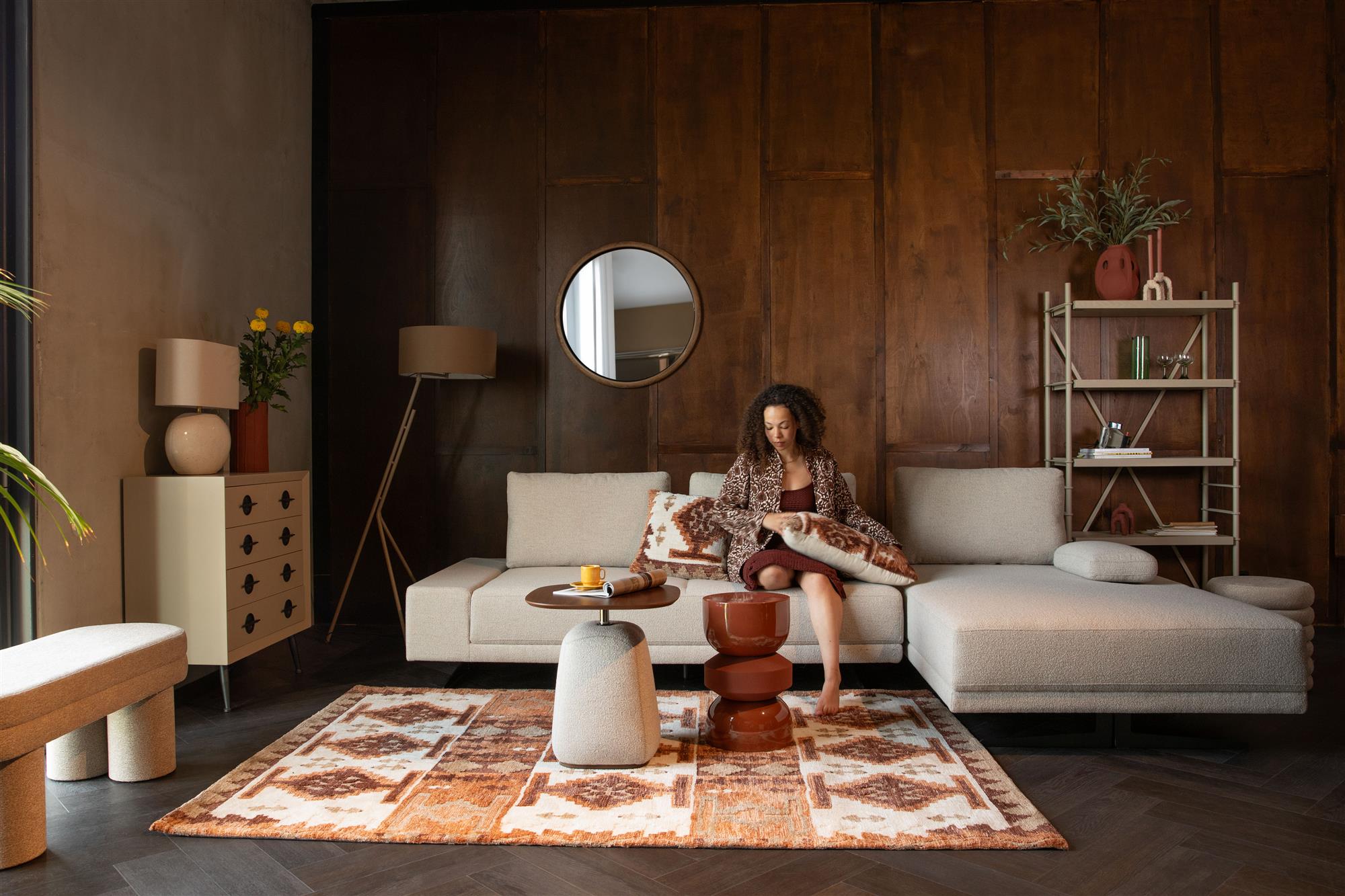 Maron brown pillow with beige