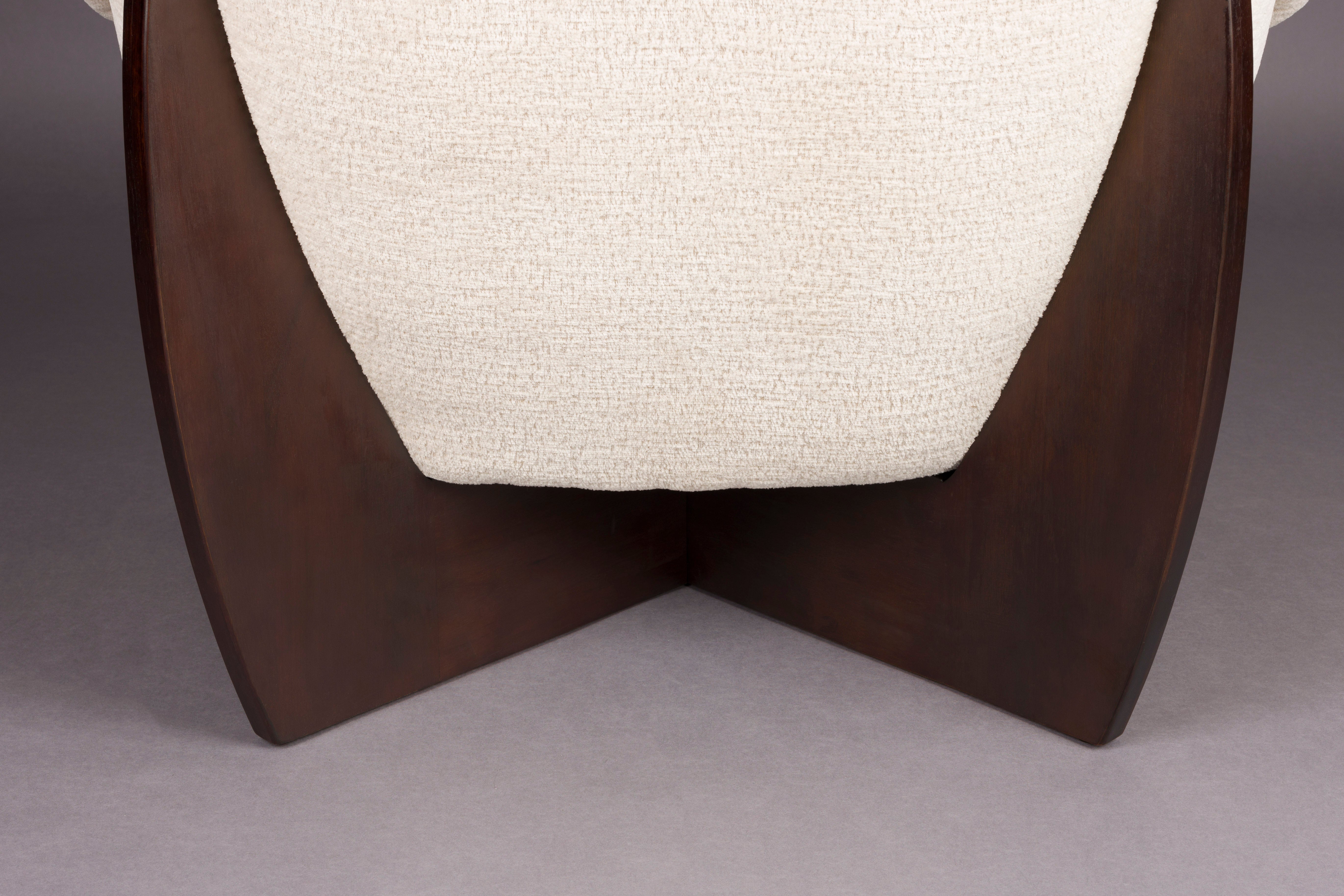 EMILIUS Armchair in Beige with Wooden Base