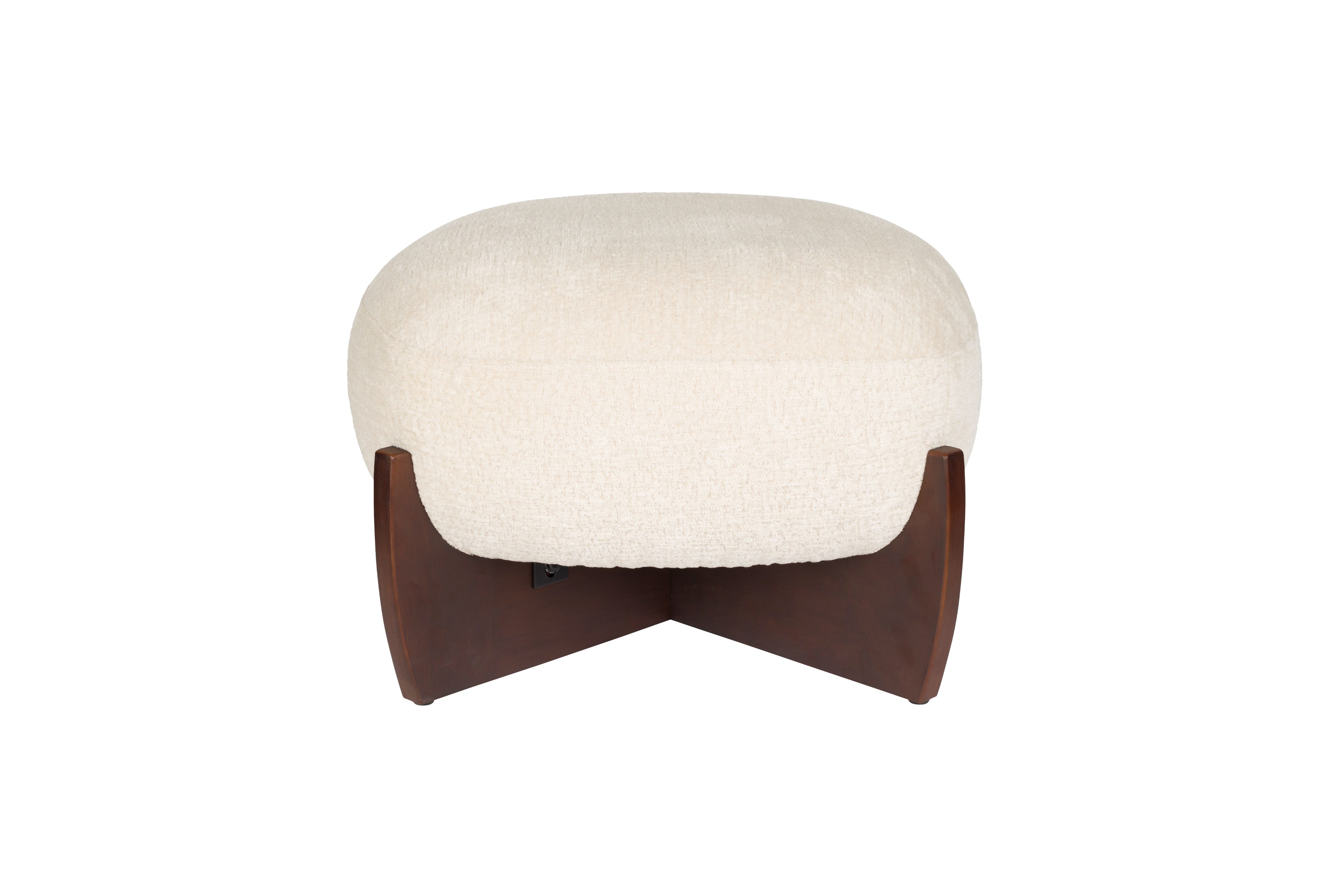 Puf EMILIUS beżowy z drewnianą podstawą