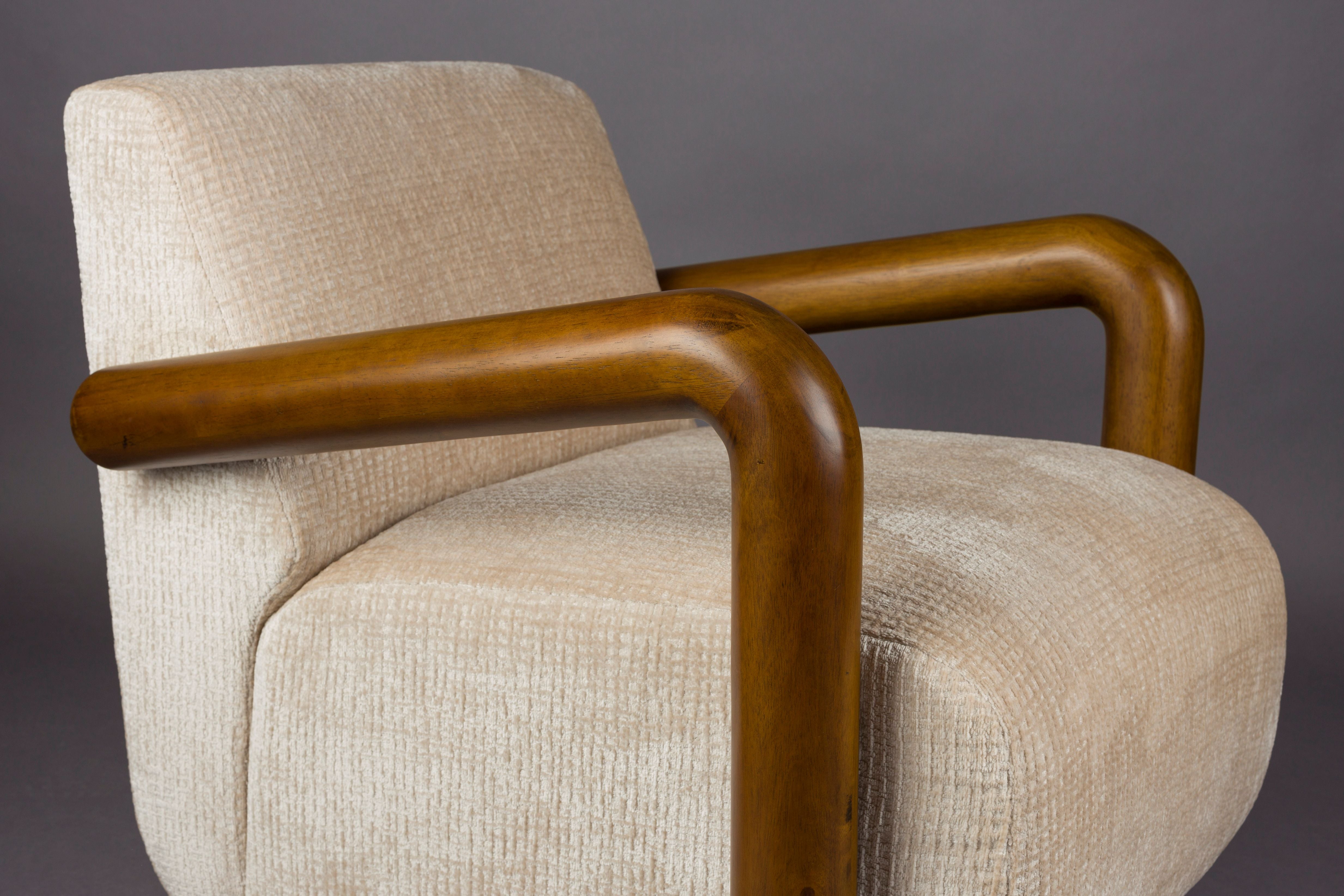 ROBINSON beige armchair with wooden base