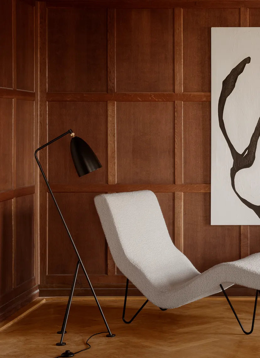 GRÄSHOPPA beige tripod reading floor lamp