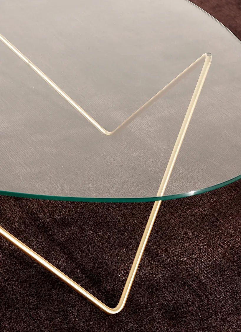 Konferenční stolek PEDRERA hnědé sklo s mosazným podstavcem