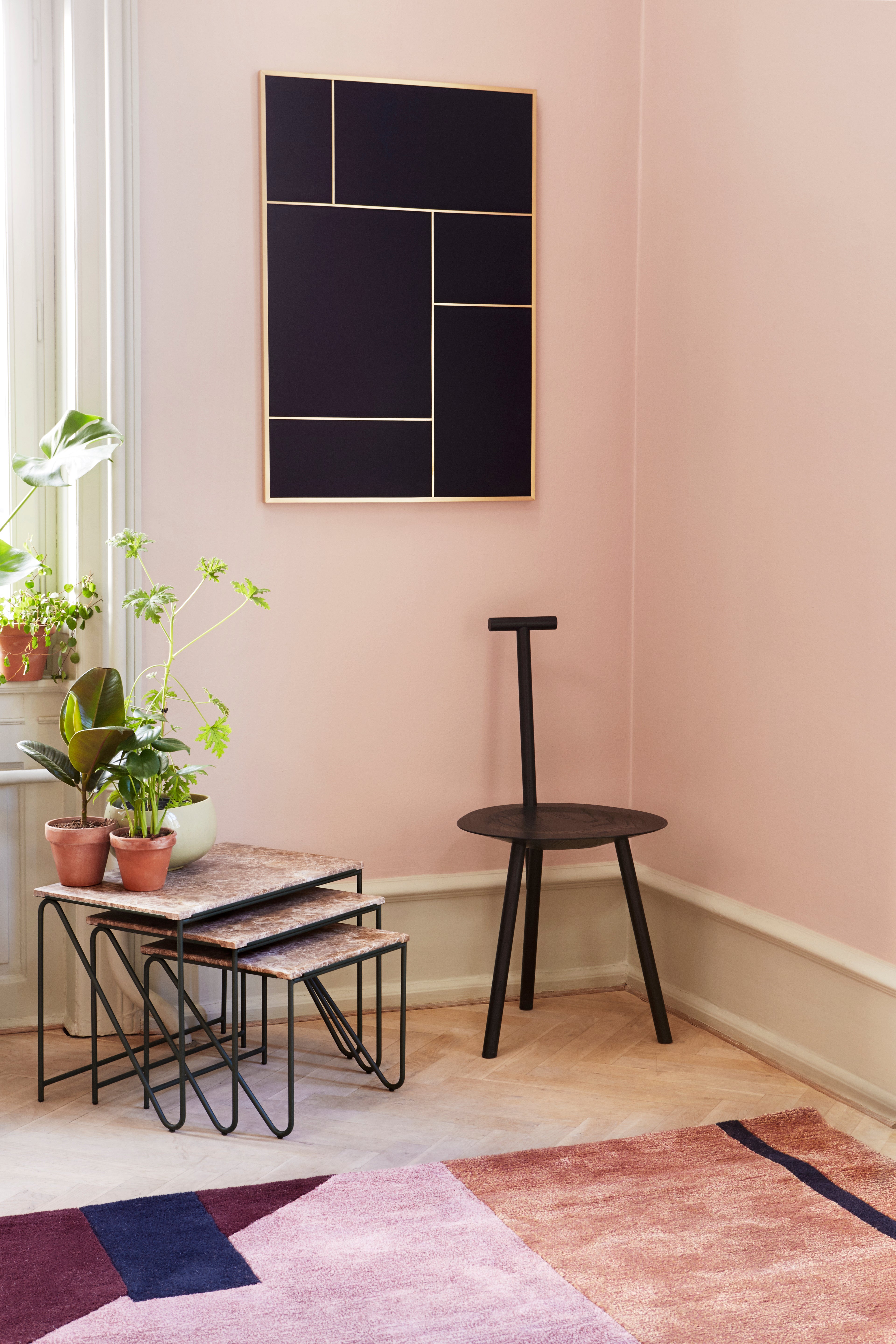 TRIPTYCH coffee table set brown marble with green base