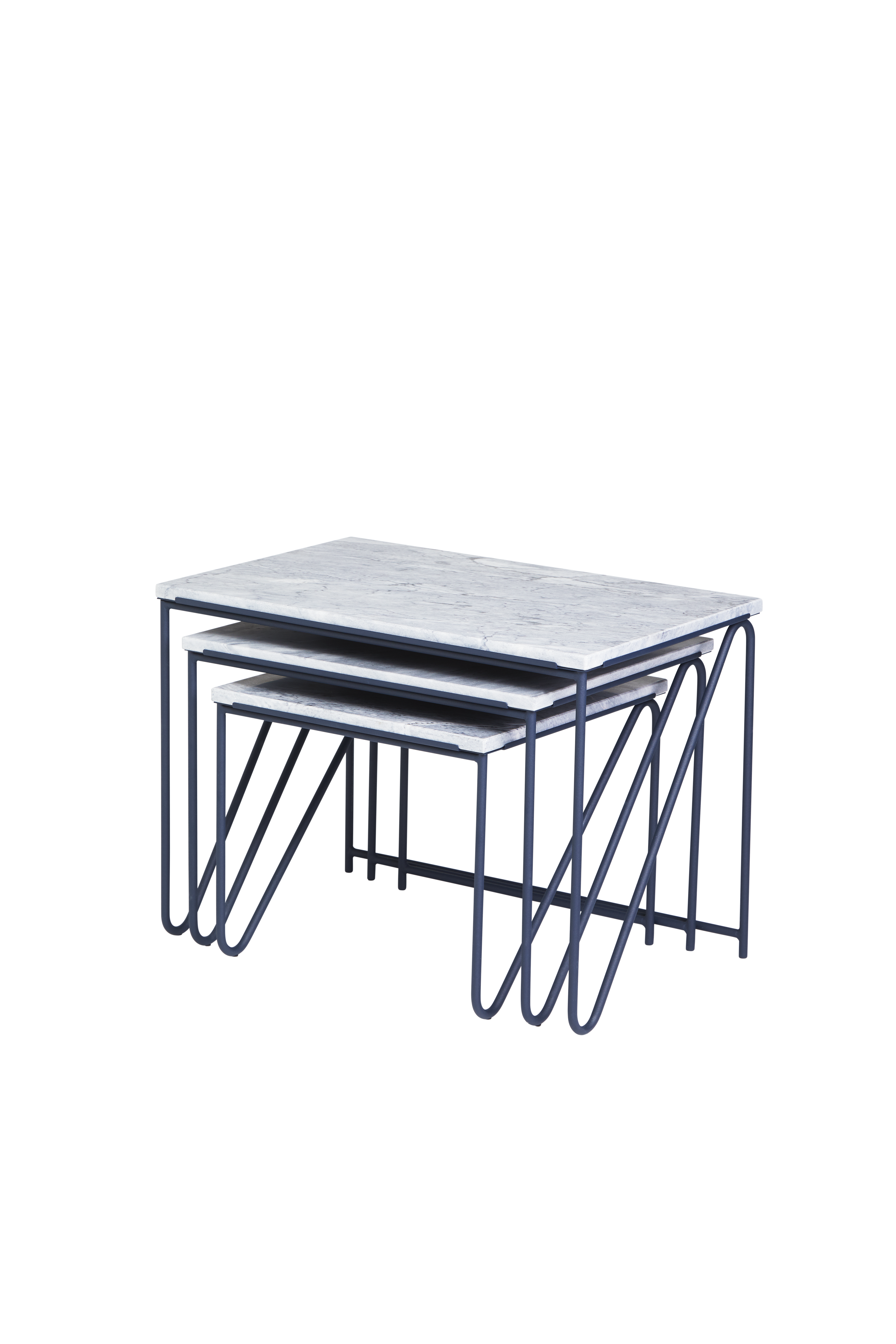 Zestaw stolików kawowych TRIPTYCH szary marmur z niebieską podstawą