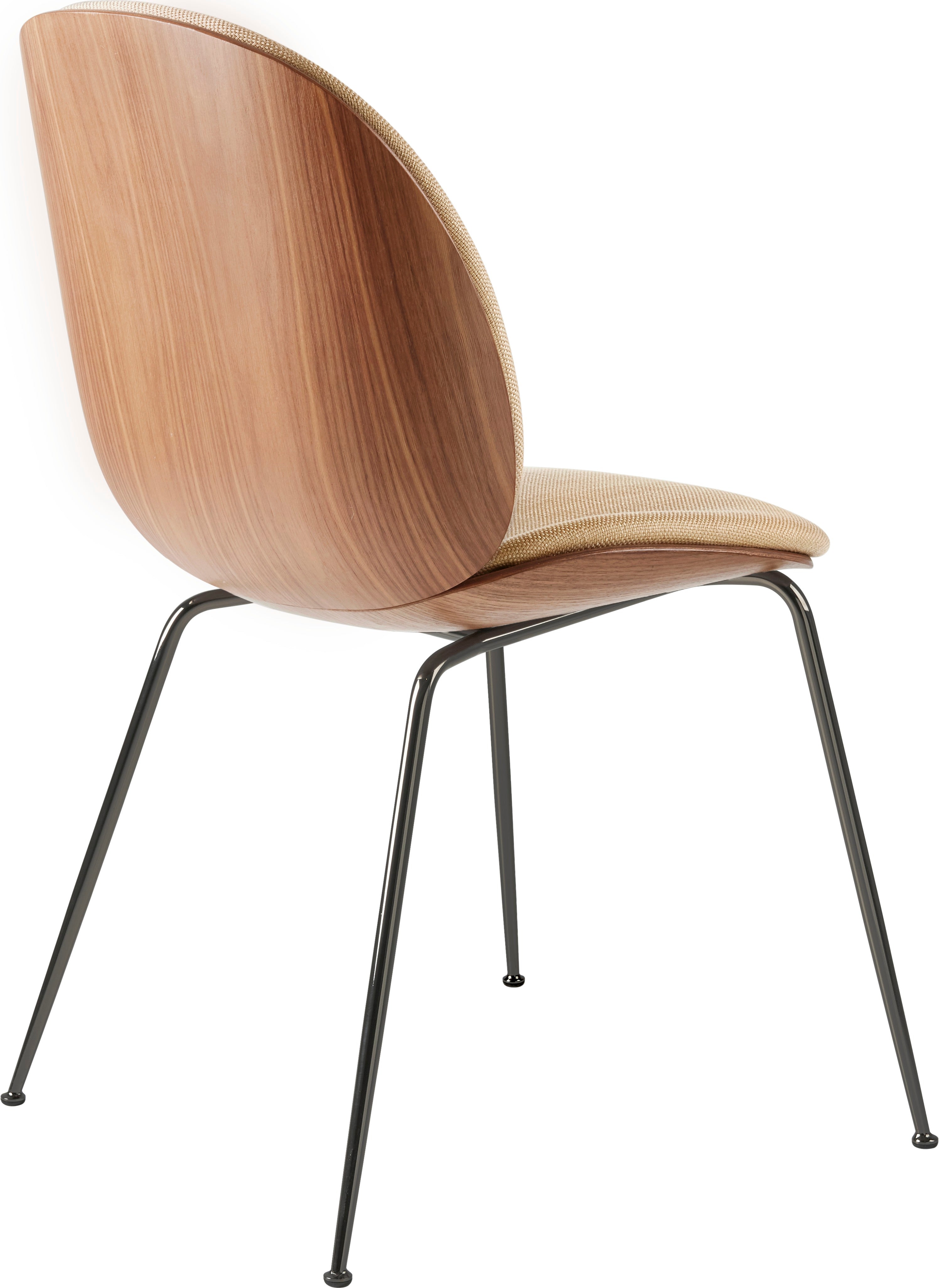 Čalouněné křeslo BEETLE s ořechovým dřevem a černým chromovaným podstavcem