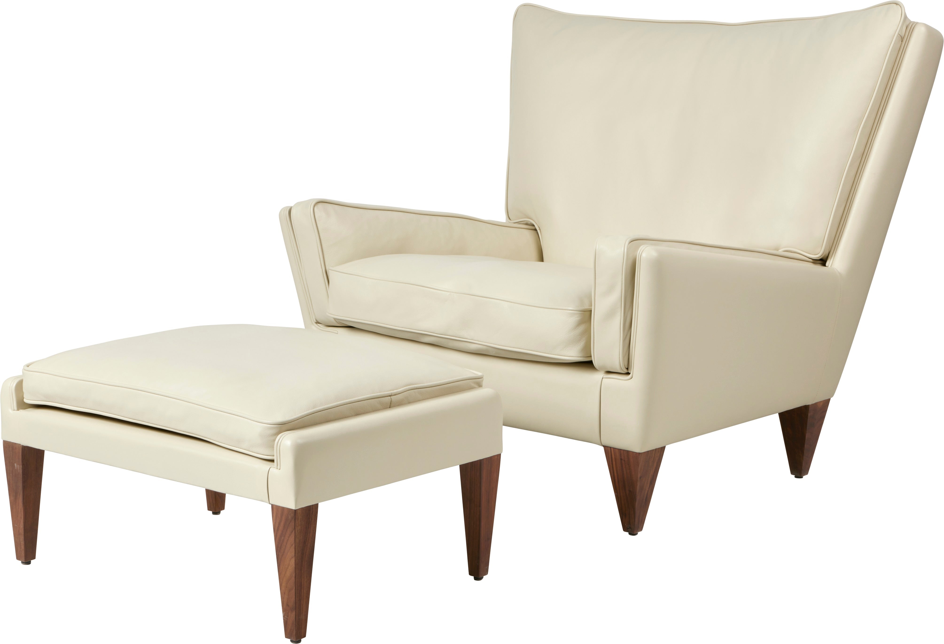 Puf V11 upholstered with a walnut base