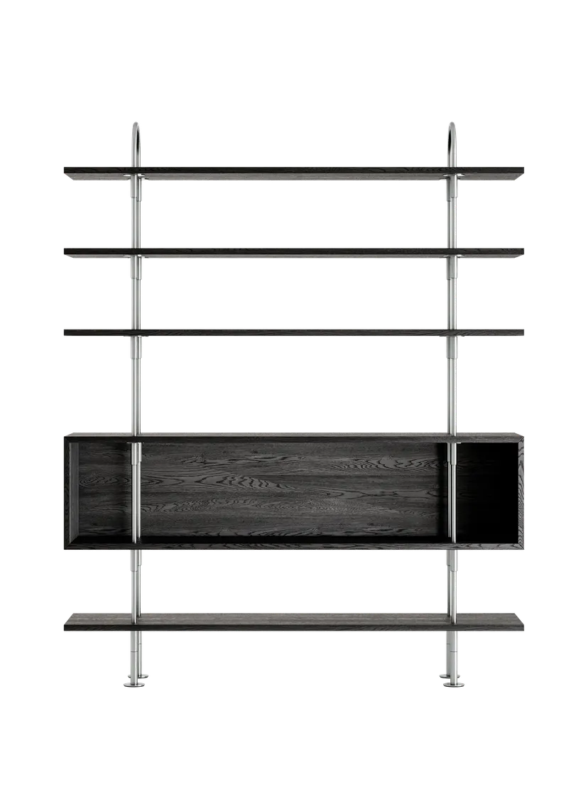 KEEN BOX Shelf dark ash wood with satin steel frame