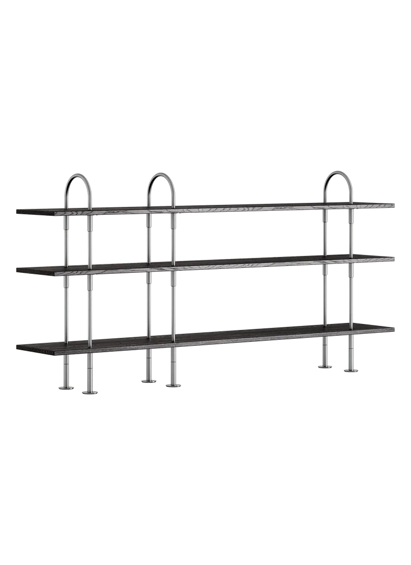 KEEN Shelf dark ash wood with satin steel frame