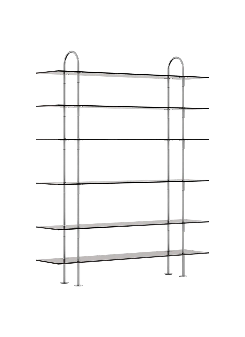 KEEN Shelf with Smoky Glass and Satin Steel Frame