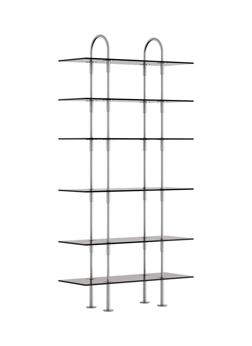 KEEN Shelf with Smoky Glass and Satin Steel Frame