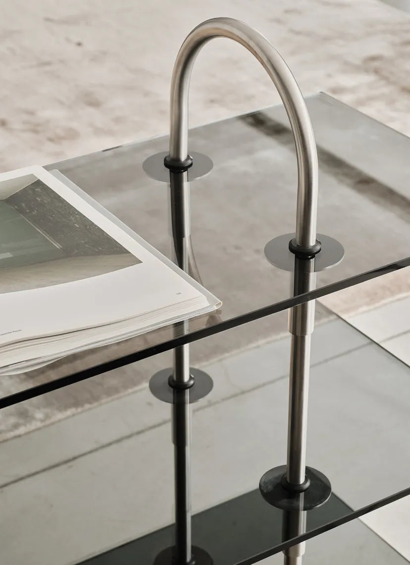 KEEN Shelf with Smoky Glass and Satin Steel Frame