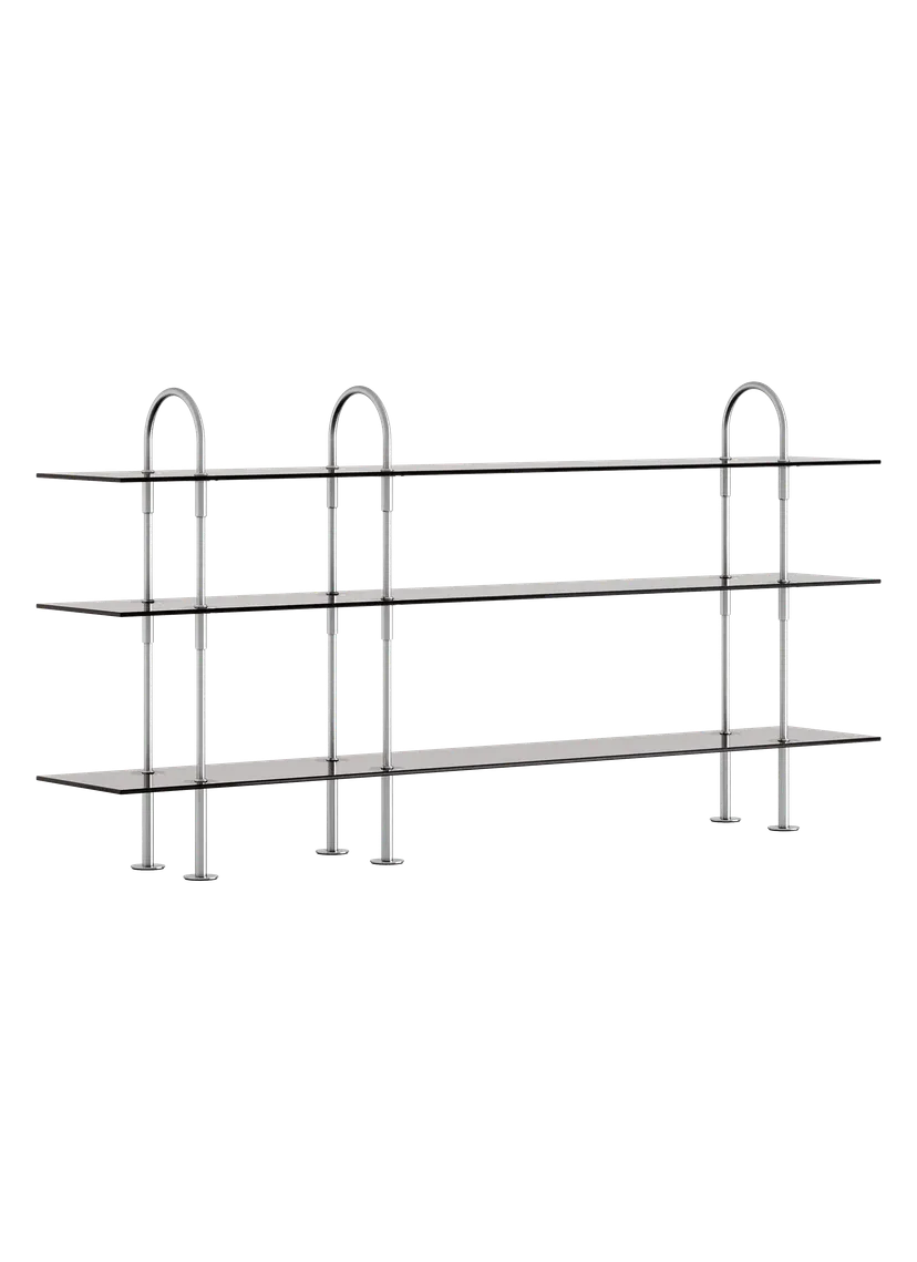 KEEN Shelf with Smoky Glass and Satin Steel Frame