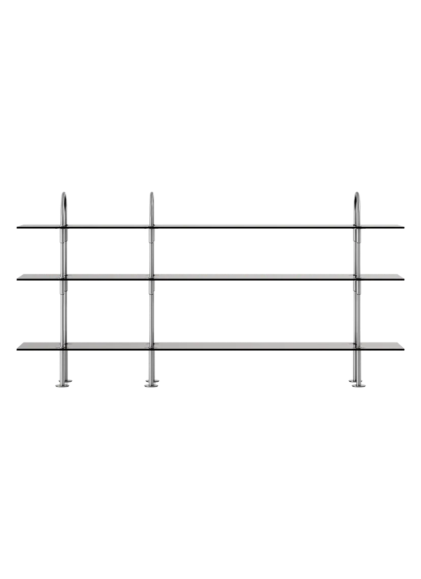 KEEN Shelf with Smoky Glass and Satin Steel Frame