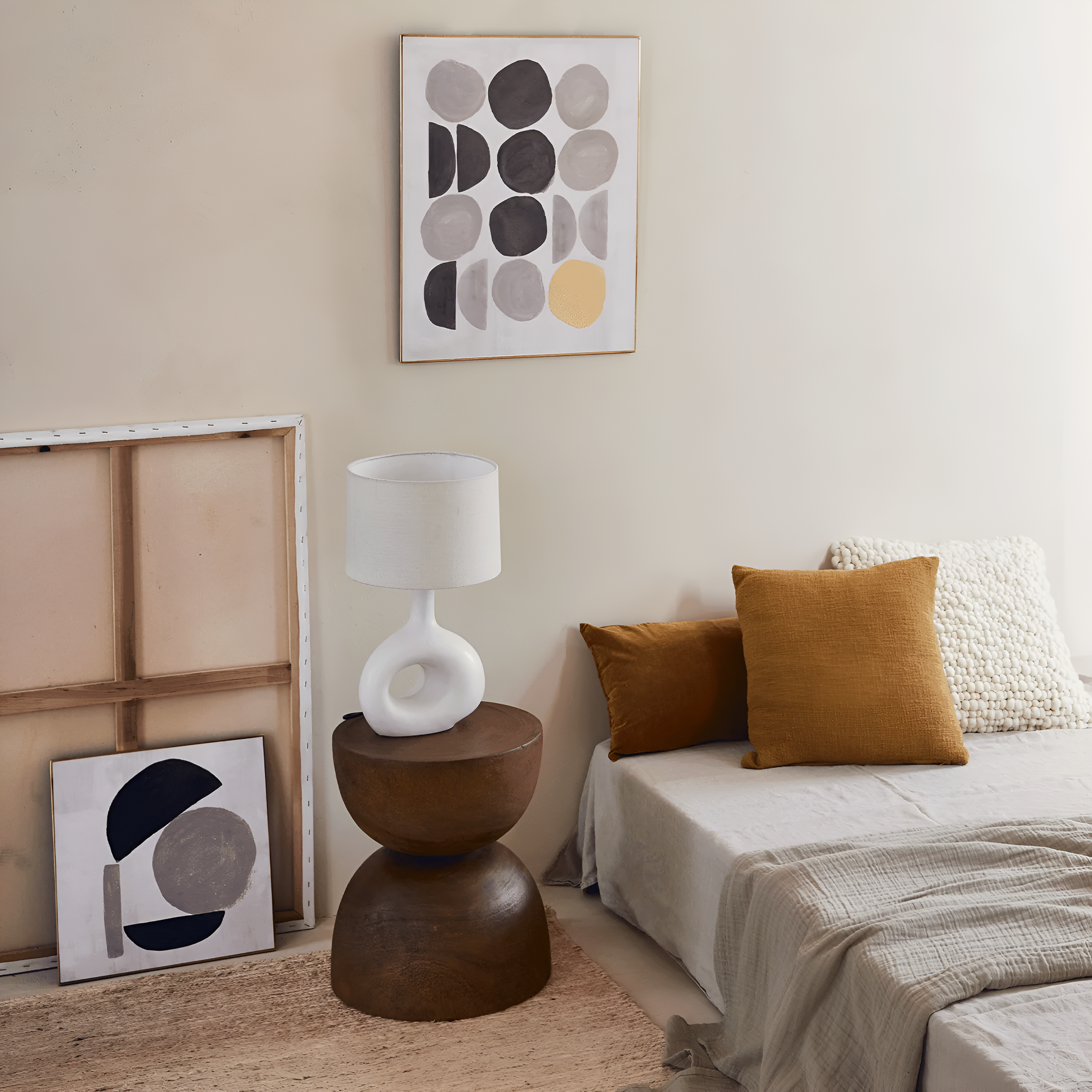 Stolní lampa SOFT ORGANIC lněný stínidlo s keramickým podstavcem