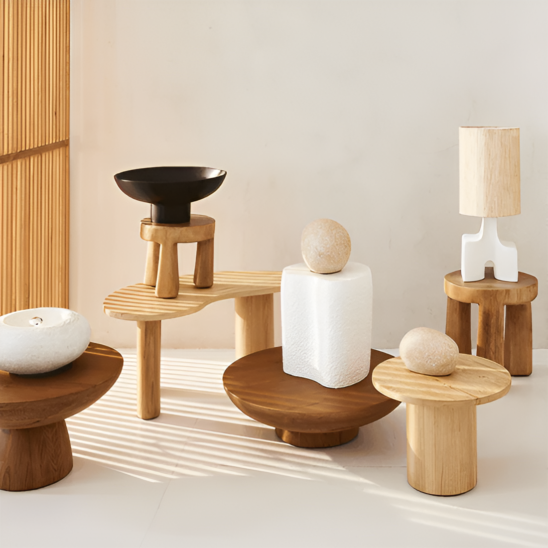 Hikari table lamp Ceramic base with a sand lampshade