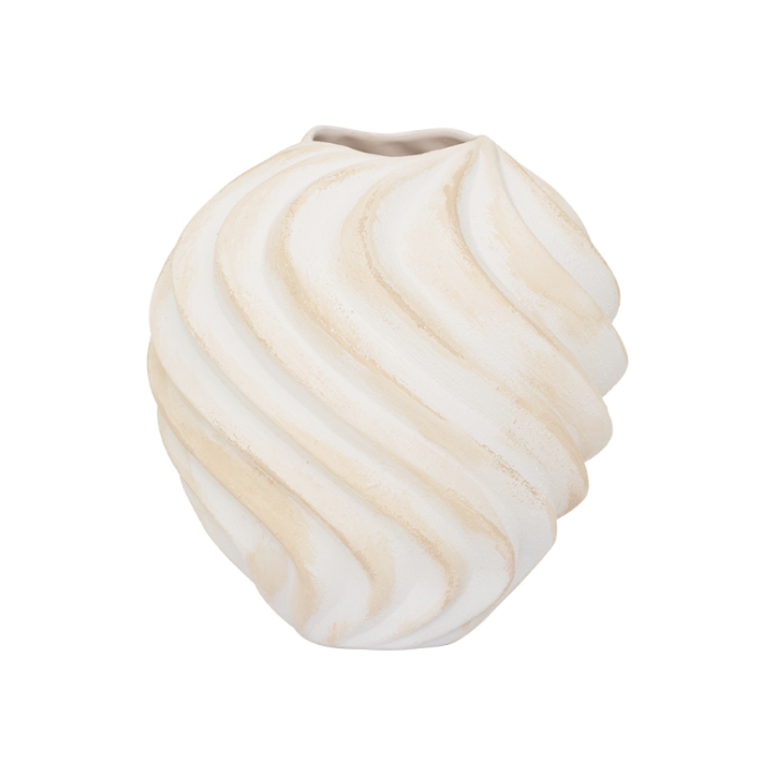 Keramická váza RIBBED béžová s bílou