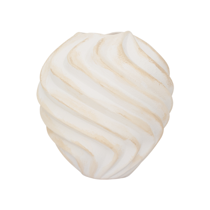 Keramická váza RIBBED béžová s bílou