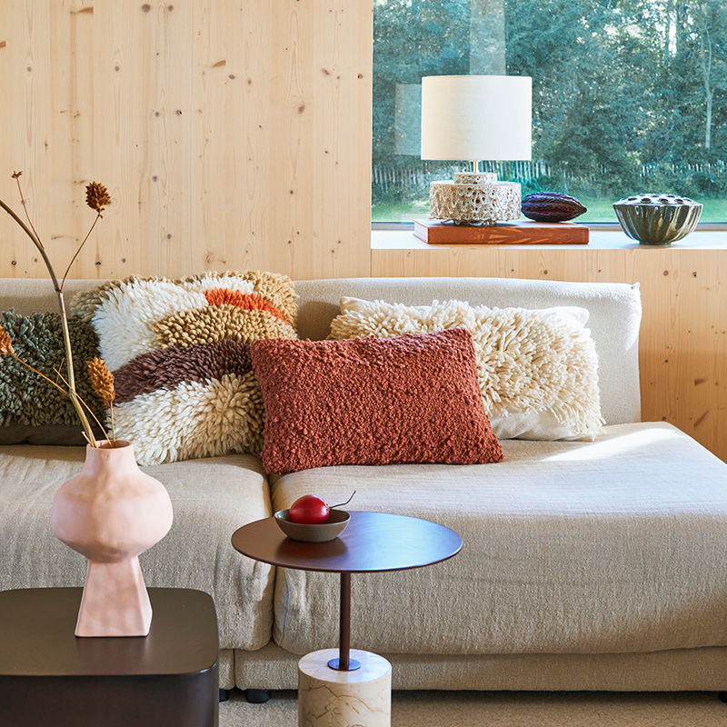 Stolní lampa IVY hnědá keramika s bavlněným stínidlem