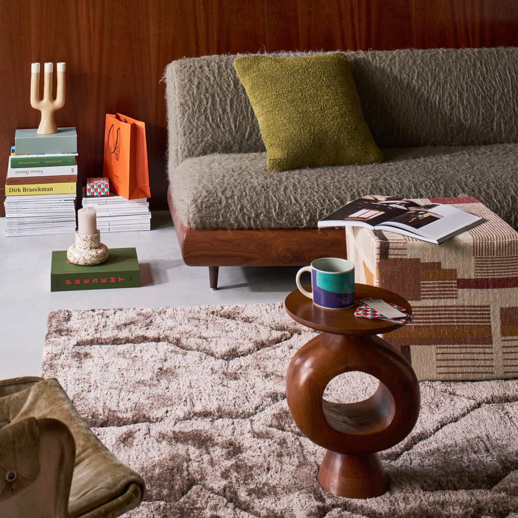 Beige pouf LILLE with orange pattern