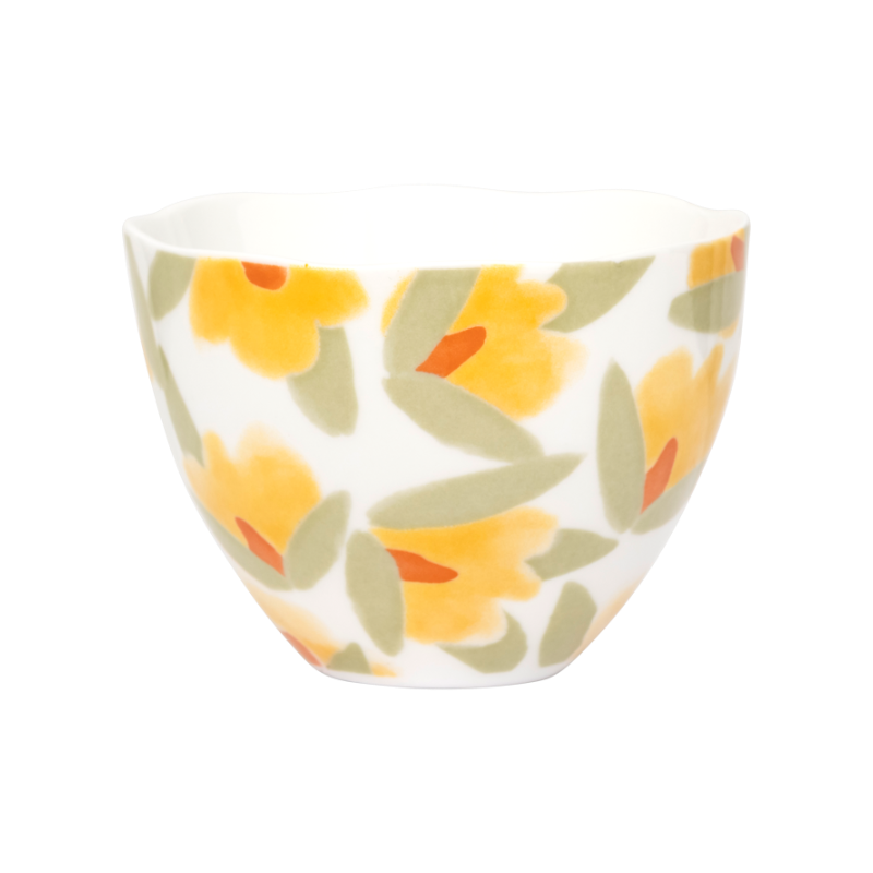 Hrnek na cappuccino LILJA žlutý květinový motiv