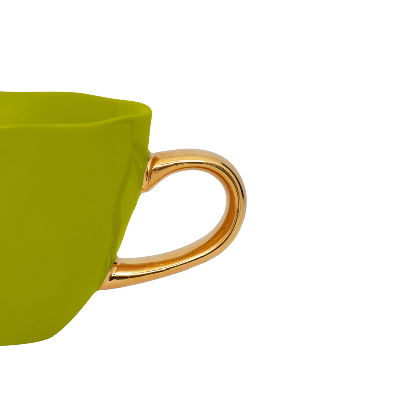 GOOD MORNING green cappuccino cup with gold