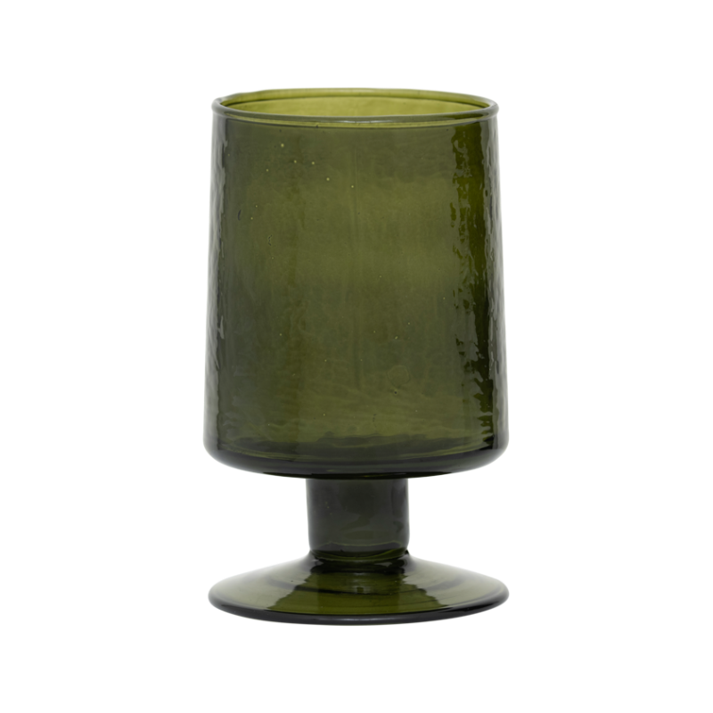 HAMMERED Green Glass Wine Glass