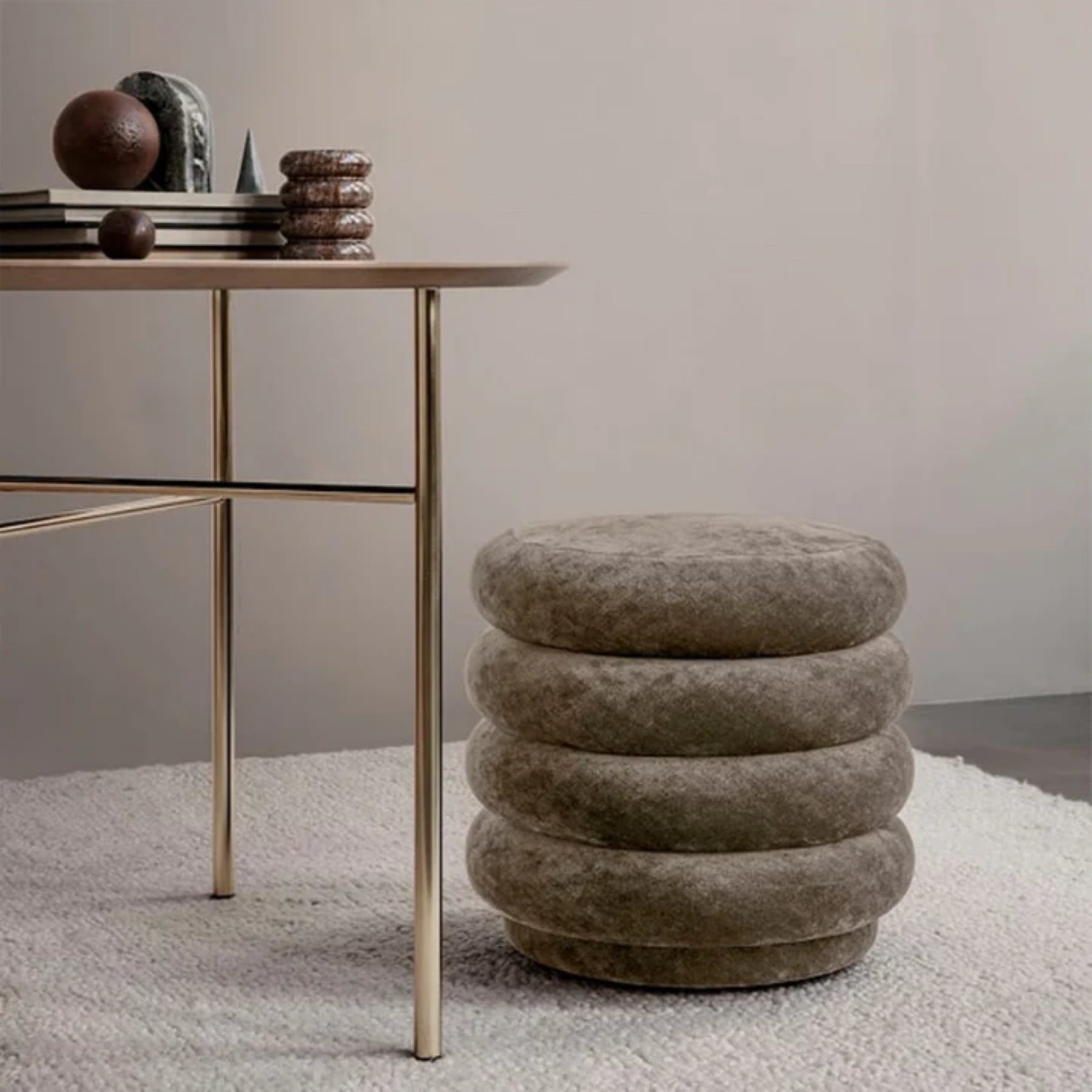 Round Faded Beige Pouf