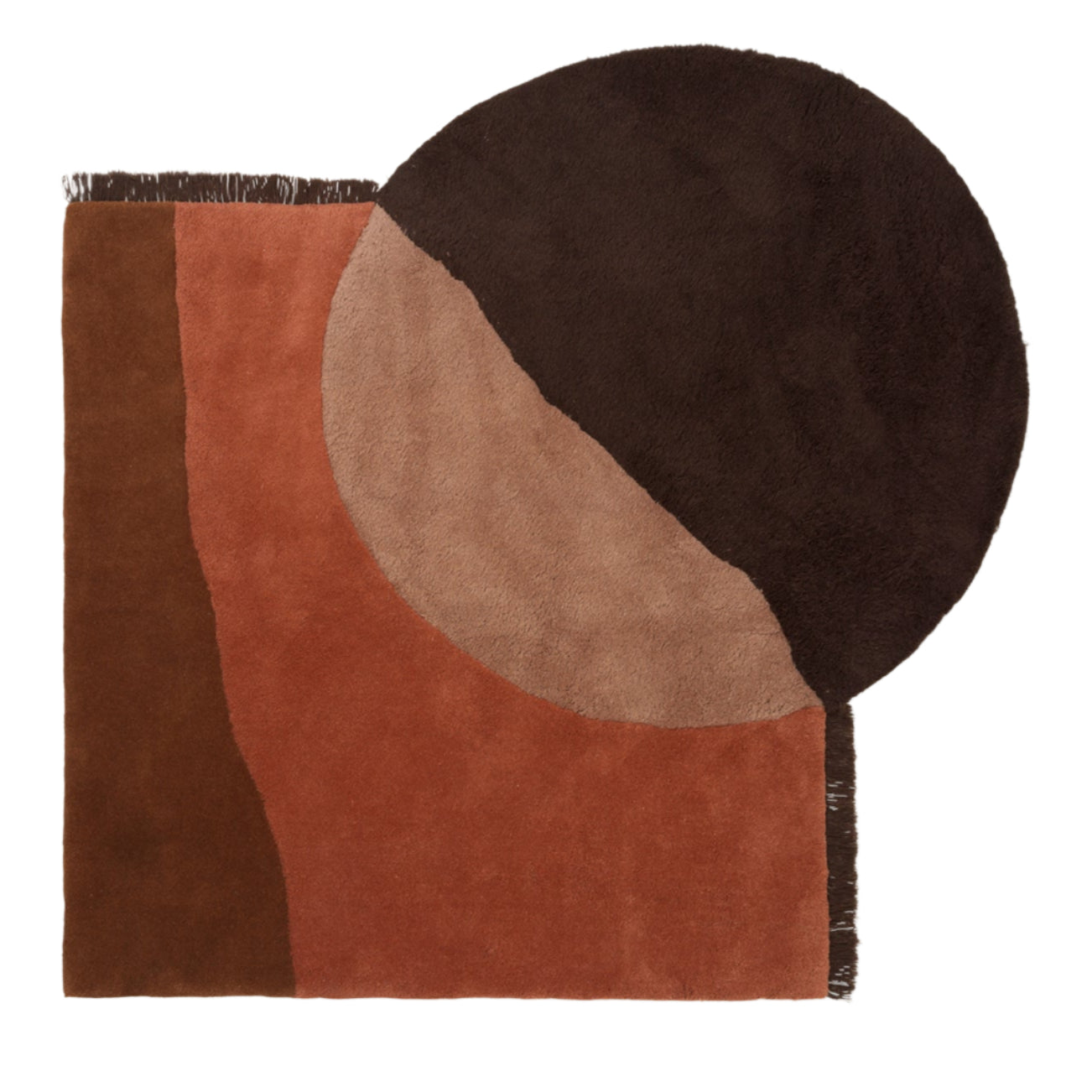 VIEW brown rug with burgundy