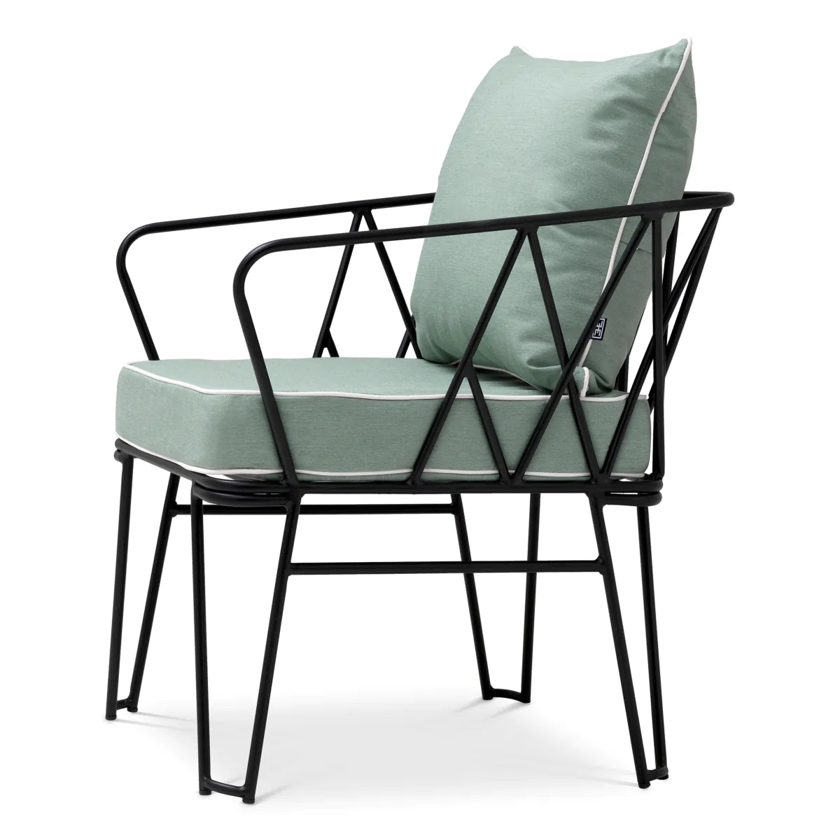 CLIFTON outdoor armchair in light blue with a black base
