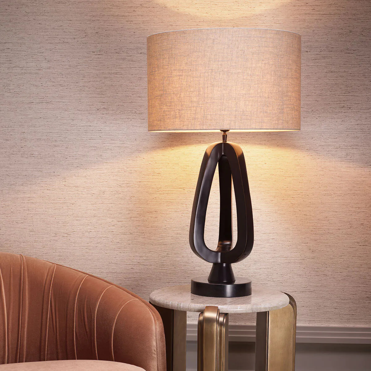 Boční stolek ALBIN mramor s antickým zlatem