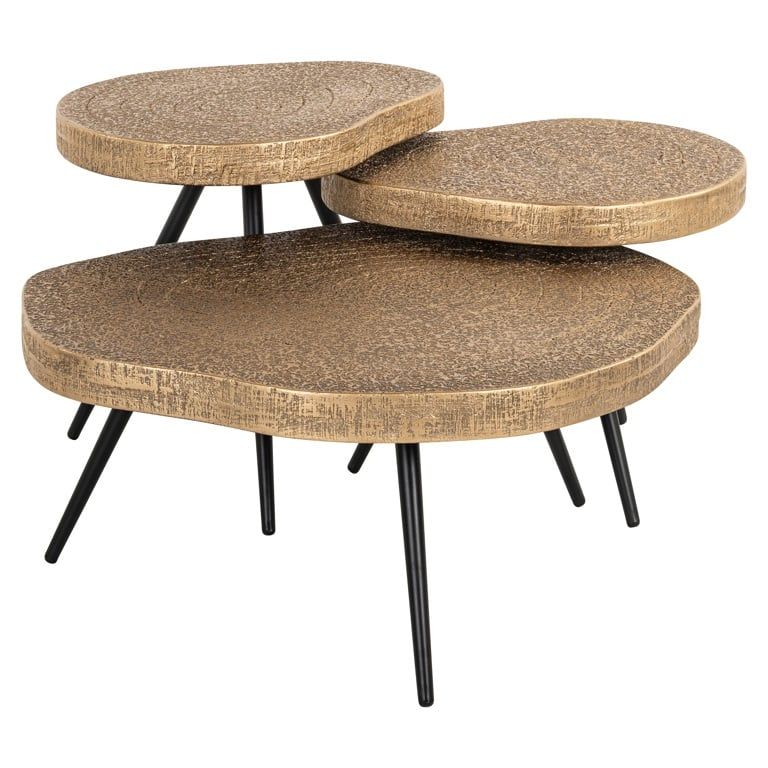 SYMBA Antique Gold Coffee Table Set with Black Base