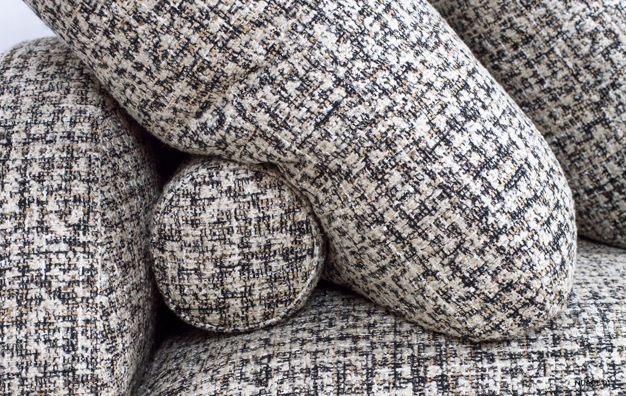 Zaoblený rohový gauč s pravostrannou policí DUMBO čalouněný