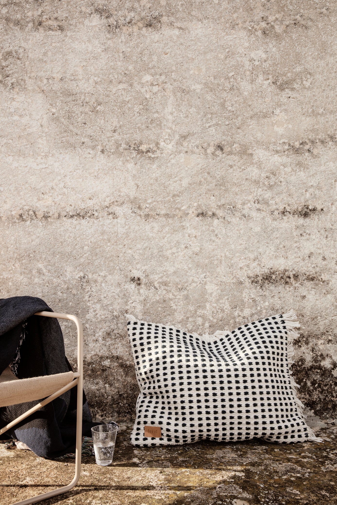 WAY decorative pillow in broken white with blue dots