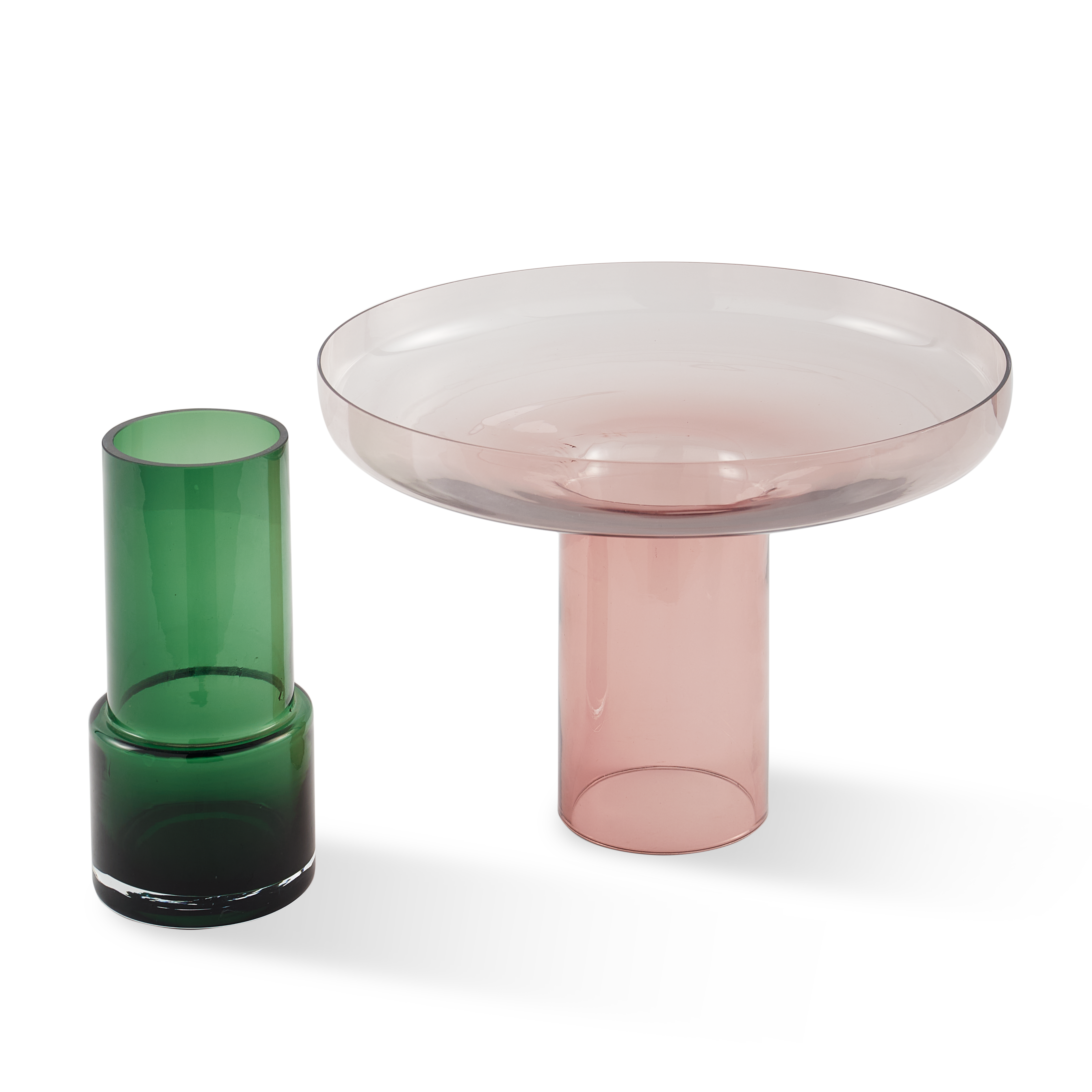 Pink and Green Glass Vase DISK FORMY