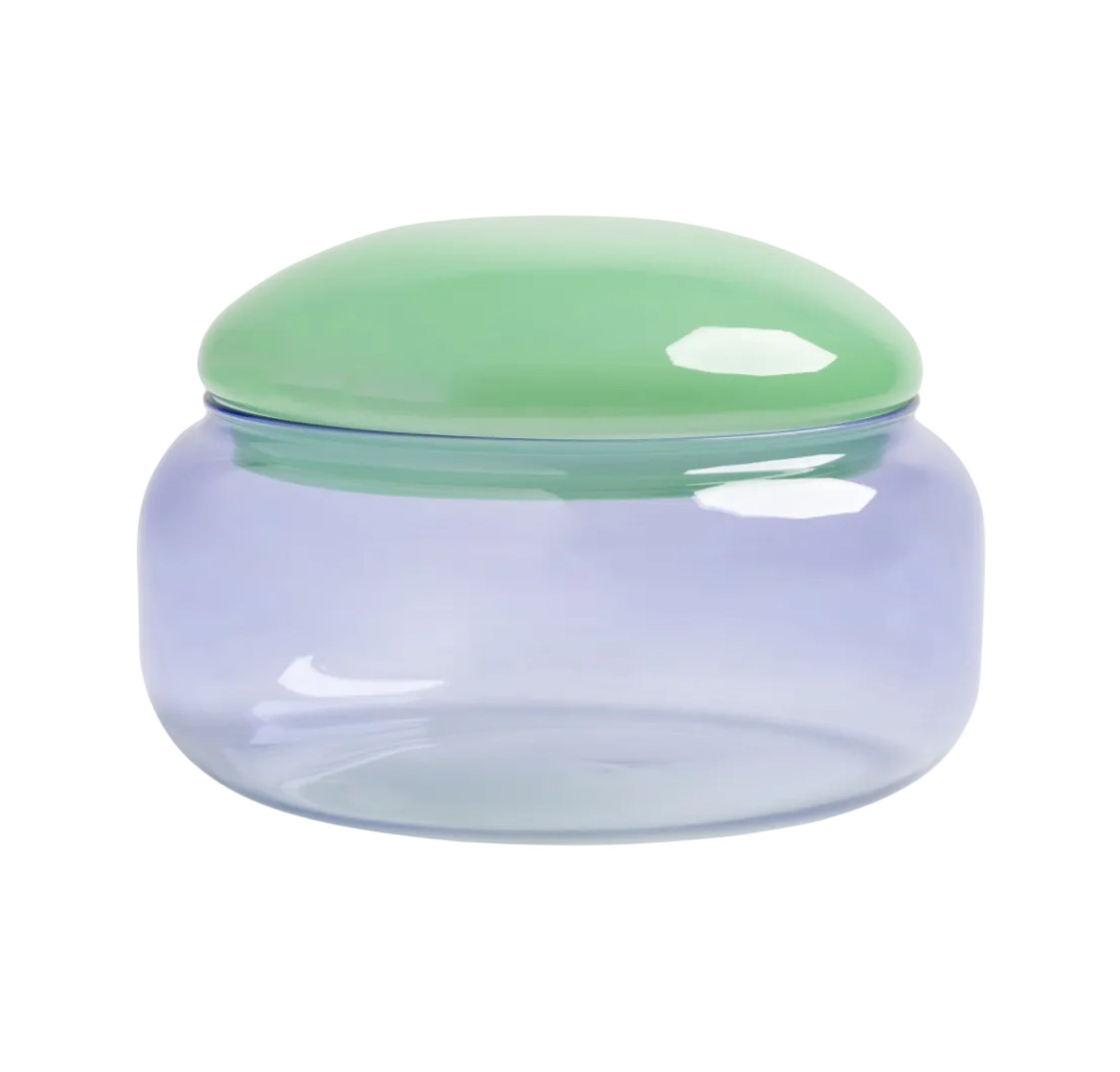 Glass container PUFFY purple with green lid