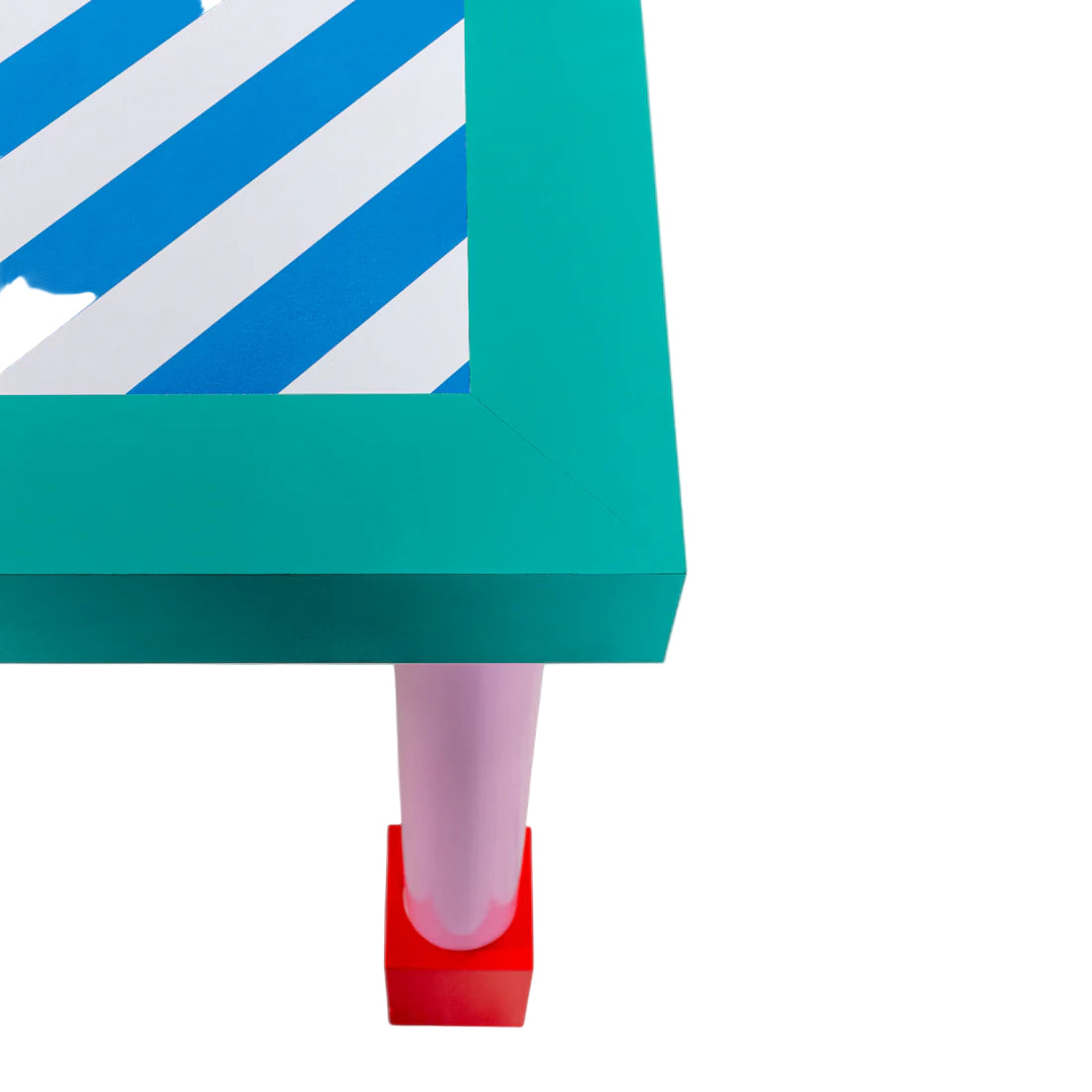 Stół kwadratowy SUPERSQUARE BLUE STRIPES niebieski z różową podstawą