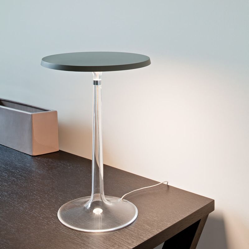 Stolní lampa BON JOUR matný chrom s průhledným stínidlem