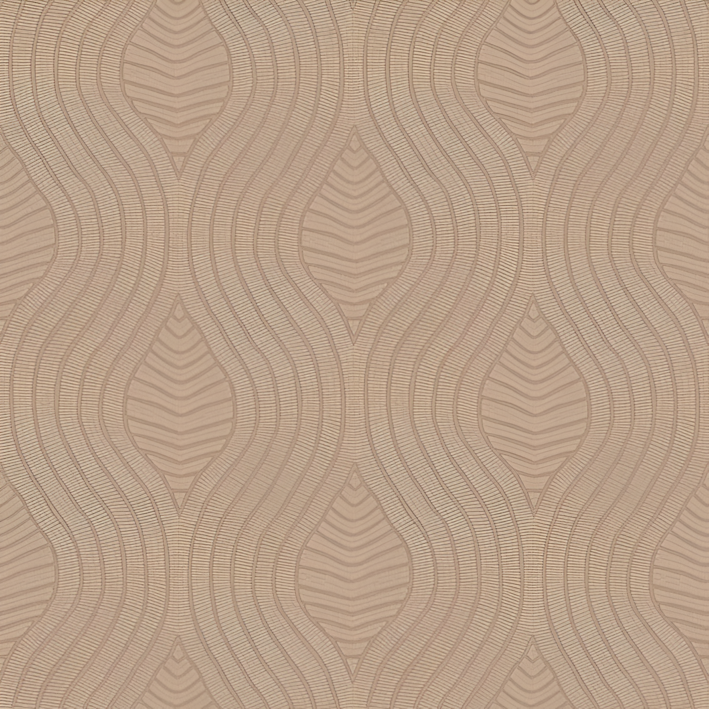 Structural wallpaper imitating embroidery in a geometric wave pattern BRODELIA PRALINE cookie beige