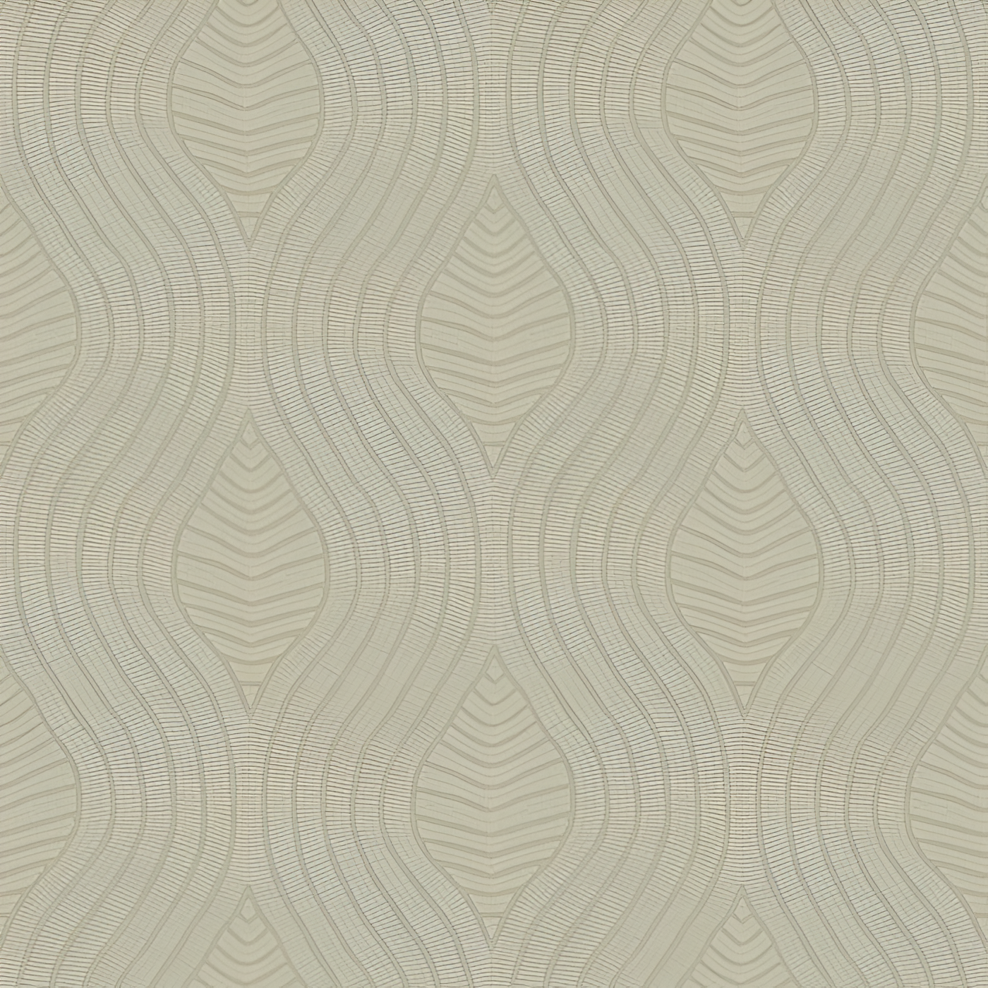 Structural wallpaper imitating embroidery in a geometric wave pattern BRODELIA OPALINE light green