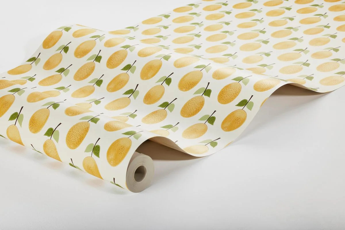 Tapeta s rostlinným motivem plodů PRUNUS bílá se žlutou